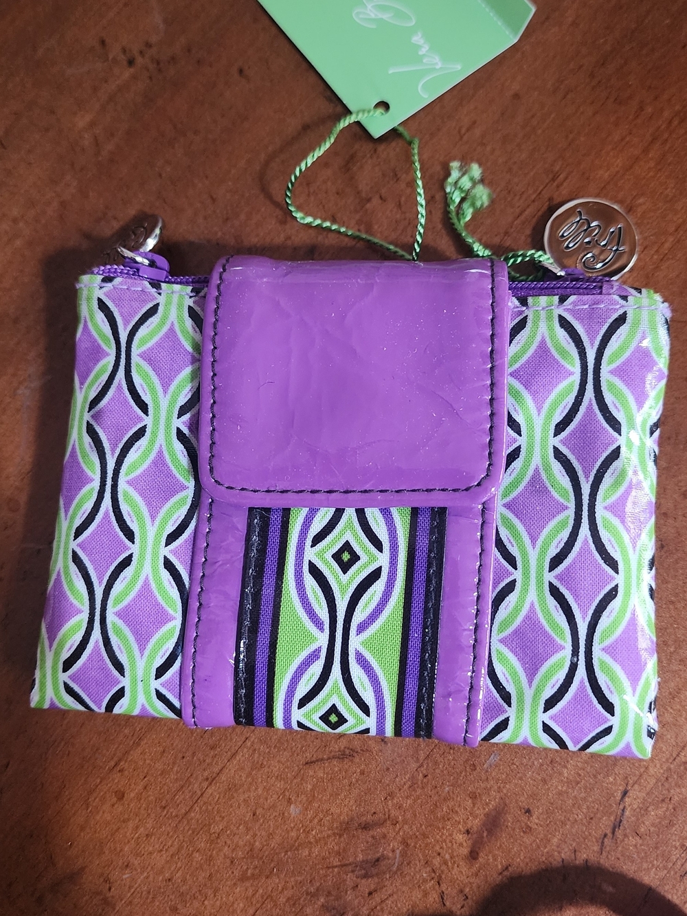 Vera Bradley Purple & Green Patterned Women's Wristlet Wallet. New.